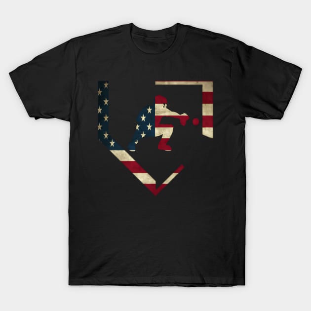 Baseball Catcher Gear American Flag Baseballin T-Shirt by Weirdcore